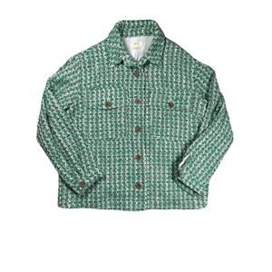 Anthropologie Maeve Shacket Womens Size L Blazer Jacket Green Tweed Button Up